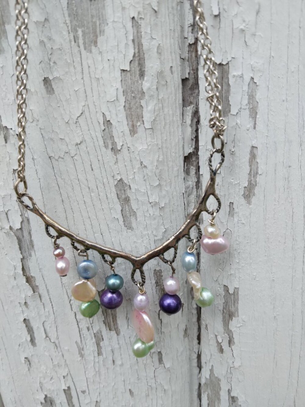Sterling Silver Genuine Pearl Swag Necklace ~ OOAK Artisan Made Adjustable